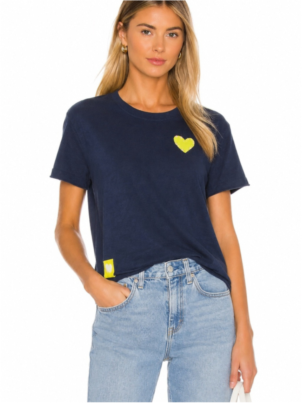 Kerri Rosenthal Navy Heart Tee Size Small |95% Cotton 5% cashmere